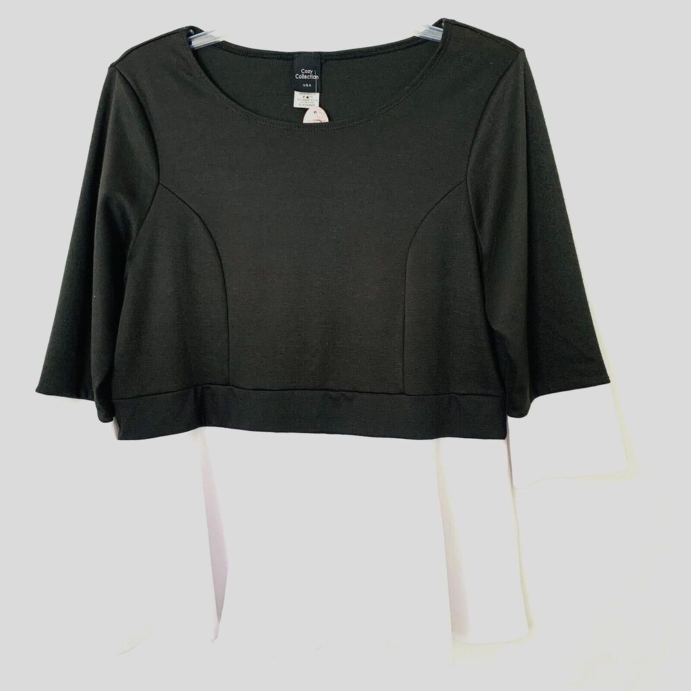 Cozy Collection Boutique Blouse Women XL Black White Colorblock USA Made NWT